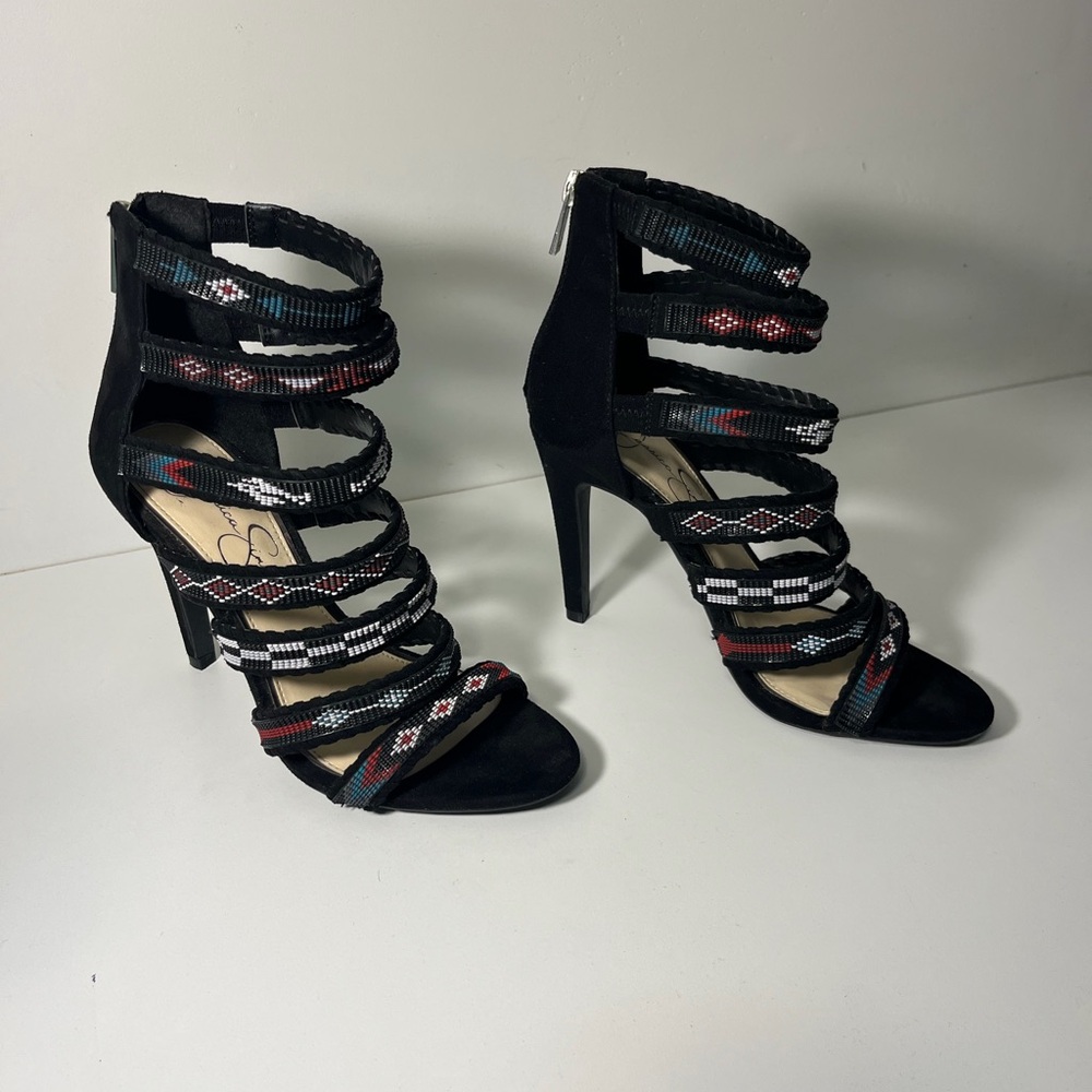 Sexy Black and Red beaded Strappy Heels